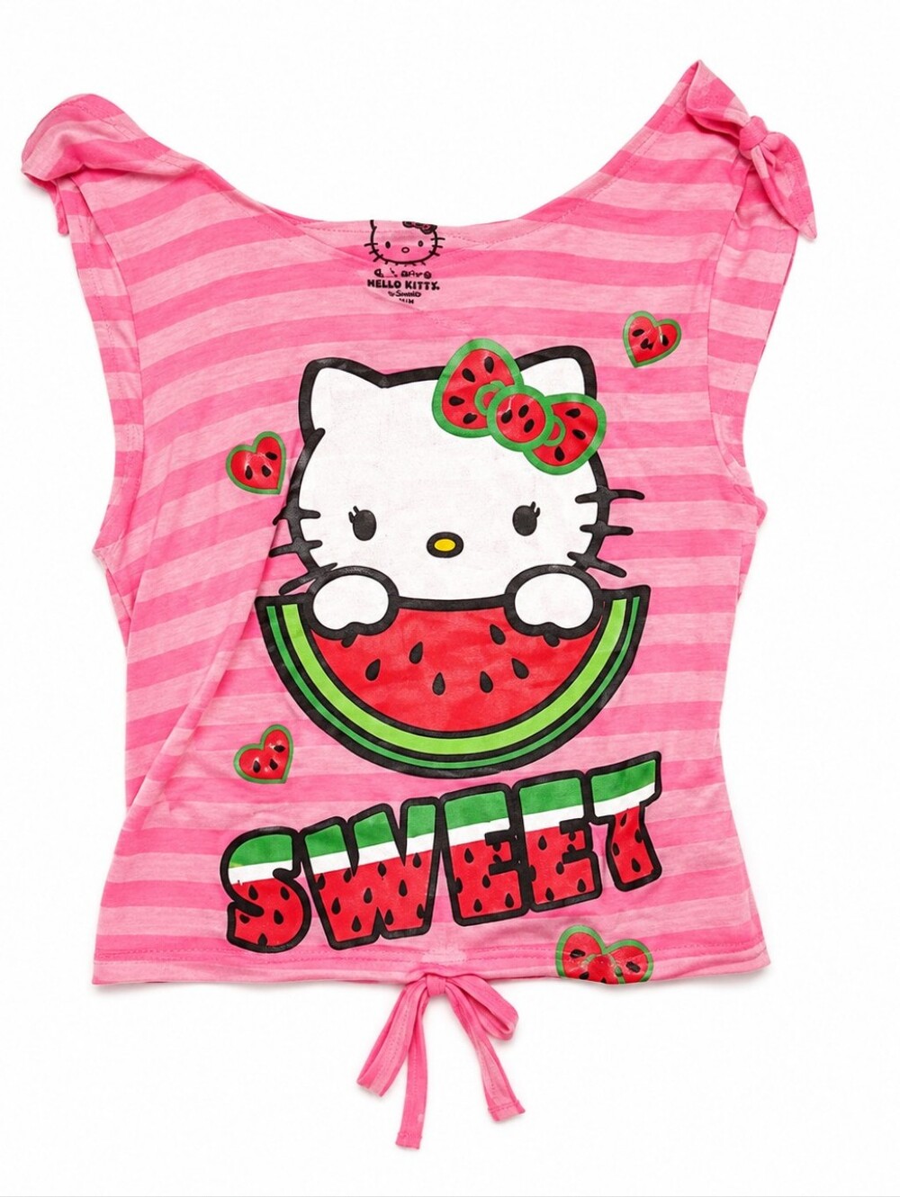 Hello Kitty Pink Striped Graphic Tee with Watermelon Print